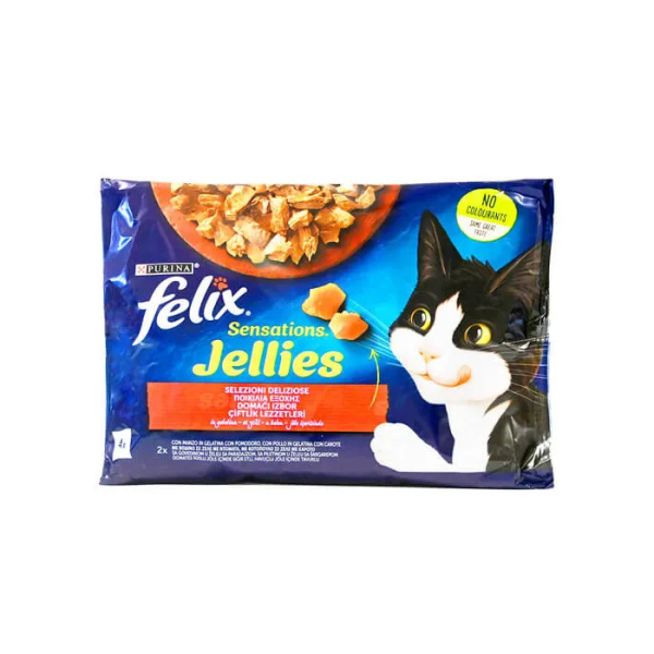 FELIX ΠΟΛΥΣΥΣΚΕΥΑΣΙΑ ΠΟΙΚΙΛΙΑ SENSATIONS JELLIES ΜΕ ΒΟΔΙΝΟ&ΚΟΤΟΠΟΥΛΟ 4X85G