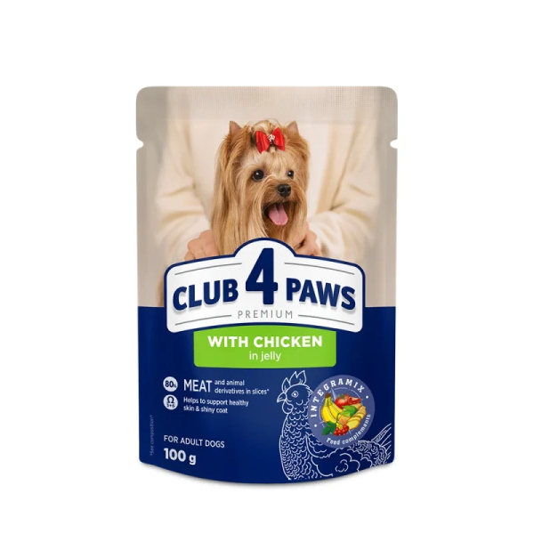 CLUB 4 PAWS ΦΑΚΕΛΑΚΙ ΣΚΥΛΟΥ ADULT SMALL BREED ΜΕ ΚΟΤΟΠΟΥΛΟ ΣΕ ΖΕΛΕ 100G