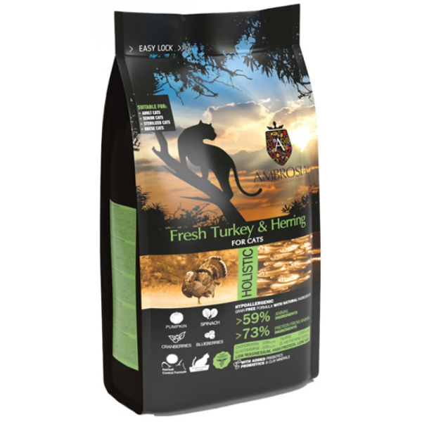AMBROSIA GRAIN FREE CAT ADULT LIGHT & STERILIZED FRESH TURKEY & HERRING 5KGR