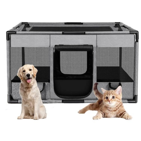PLAYPEN ΥΦΑΣΜΑΤΙΝΟ ΠΑΡΚΟ ΚΑΤΟΙΚΙΔΙΩΝ MEDIUM 80X60X55CM ΓΚΡΙ