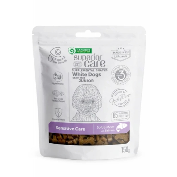 NATURE'S PROTECTION SNACK GF WHITE DOG JUNIOR SENSITIVE CARE SALMON 150GR
