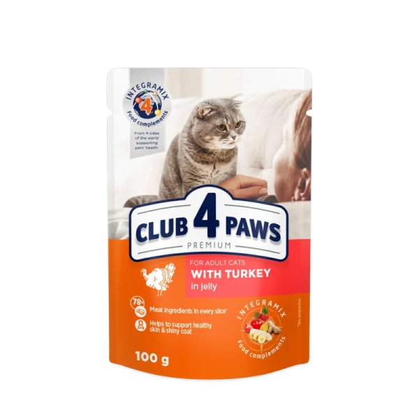 CLUB 4 PAWS ΦΑΚΕΛΑΚΙ ΓΑΤΑΣ ADULT TURKEY JELLY 100GR