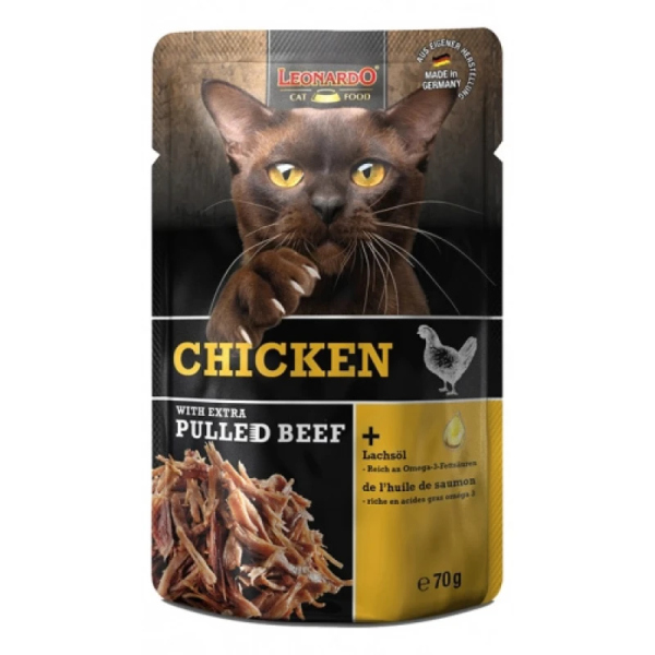LEONARDO ΦΑΚΕΛΑΚΙ ΓΑΤΑΣ CHICKEN & PULLED BEEF 70G