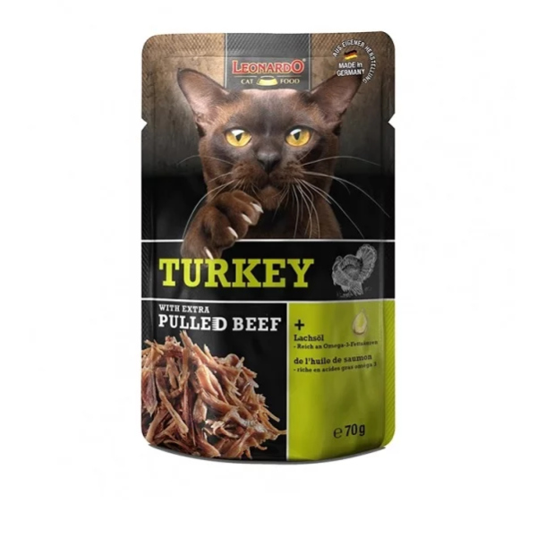 LEONARDO ΦΑΚΕΛΑΚΙ ΓΑΤΑΣ TURKEY & PULLED BEEF 70G