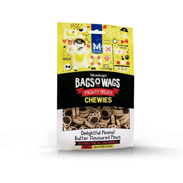 BAGS O' WAGS CHEWIES PEANUT BUTTER PAWS 120G